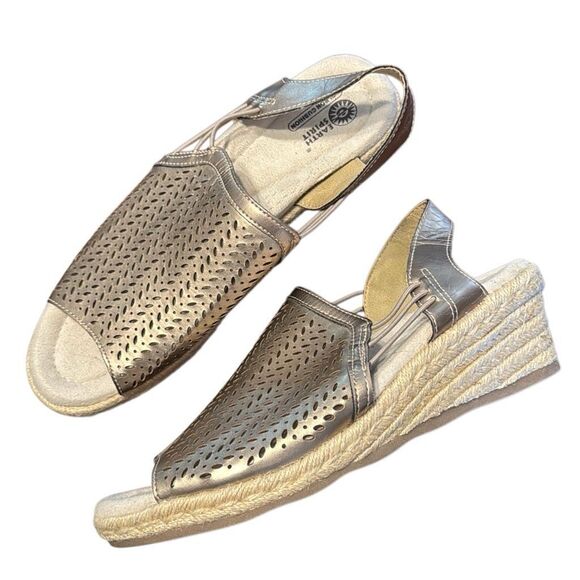 Earth Spirit Gelron Gold Faux Leather Wedge Sandals Women’s US 11 Espadrilles - Picture 1 of 9